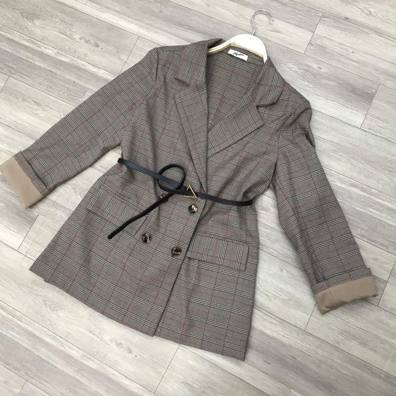 Áo khoác vest Blazer sọc ô đỏ nền nâu