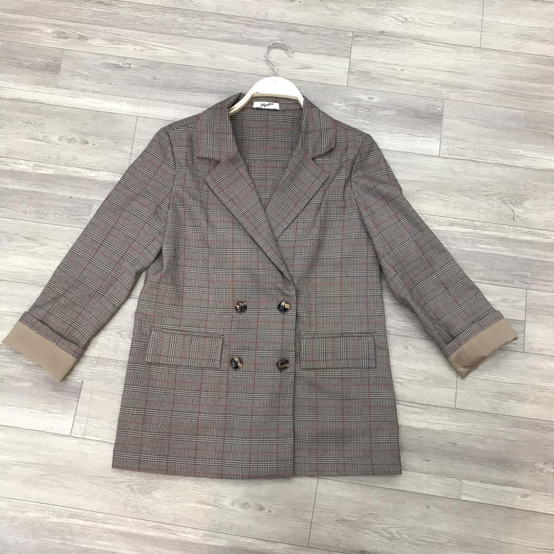 Áo khoác vest Blazer sọc ô đỏ nền nâu