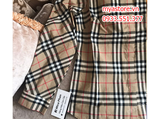 Áo sơ mi BBR nữ caro nâu tay dài trả khách