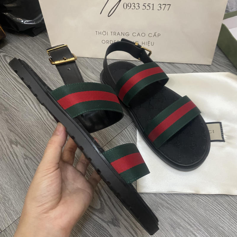 Dép Gucci nam sandal họa tiết quai viền xanh đỏ về trả khách