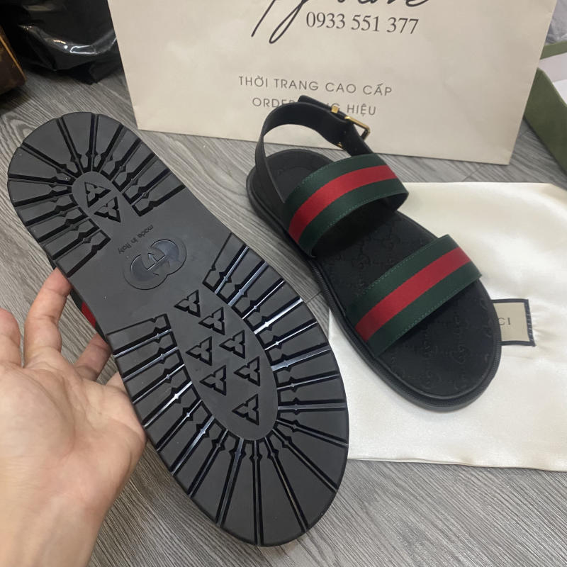 Dép Gucci nam sandal họa tiết quai viền xanh đỏ về trả khách