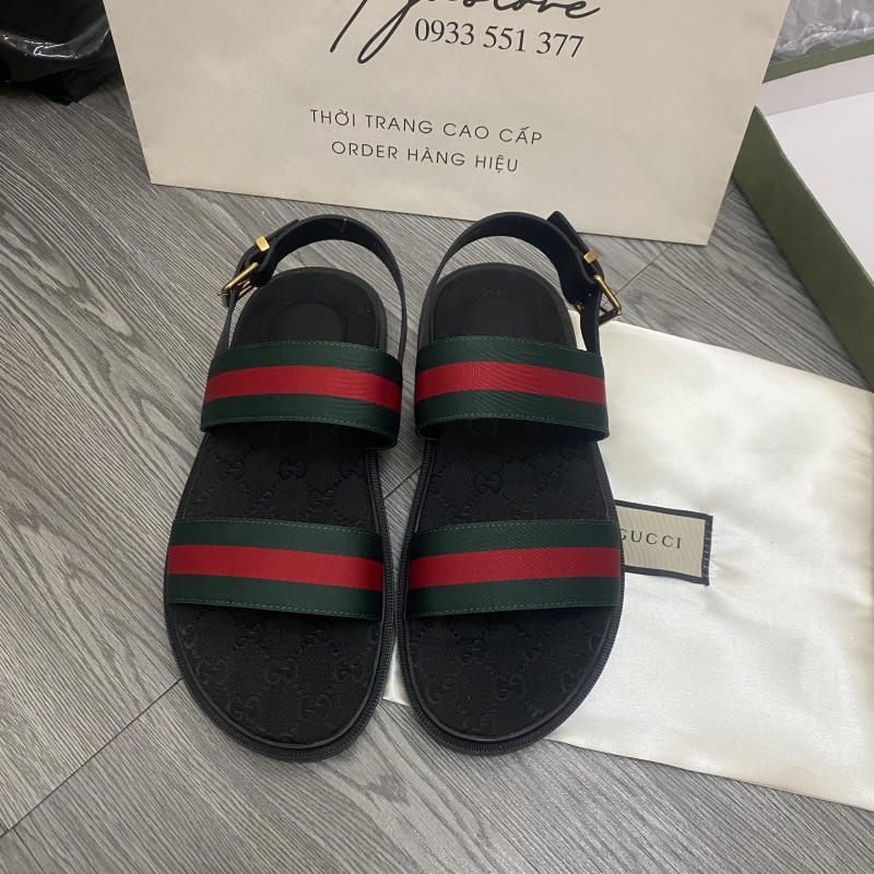 Dép Gucci nam sandal họa tiết quai viền xanh đỏ về trả khách