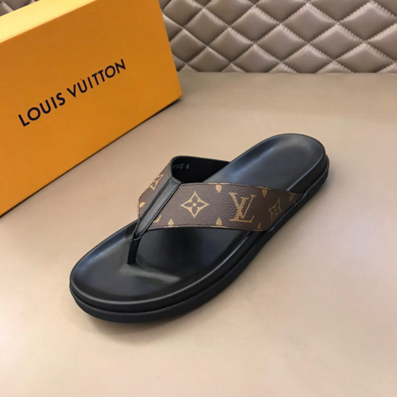 Dép nam Louis Vuitton da màu nâu siêu cấp 1:1