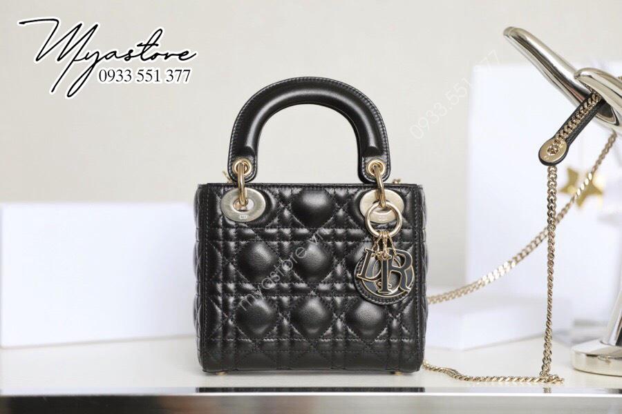 DIOR LADY ba lưới khóa men đen siêu cấp size 17cm 3 ô