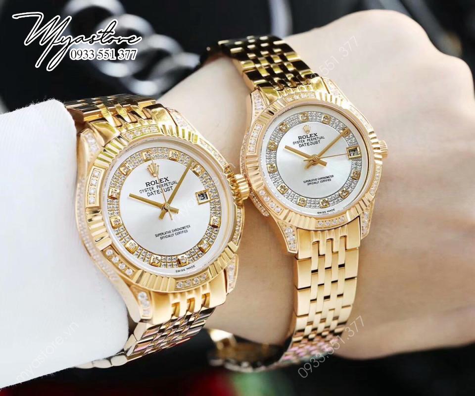 Đồng hồ cặp đôi Rolex hột kim cương like auth 