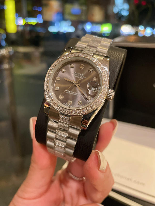 Đồng hồ nữ Rolex Journal vỏ thép không gỉ 316 đính kim cương pha lê Swarovski bạch kim siêu cấp 1:1