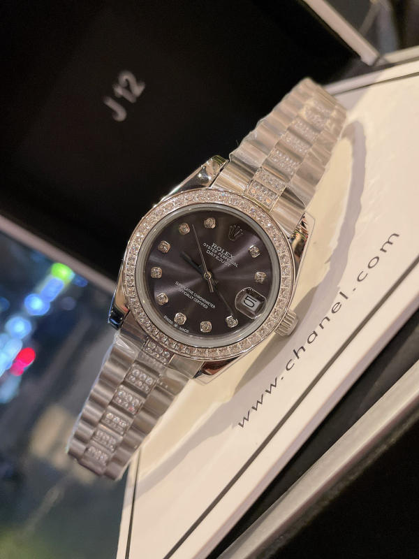 Đồng hồ nữ Rolex Journal vỏ thép không gỉ 316 đính kim cương pha lê Swarovski bạch kim siêu cấp 1:1