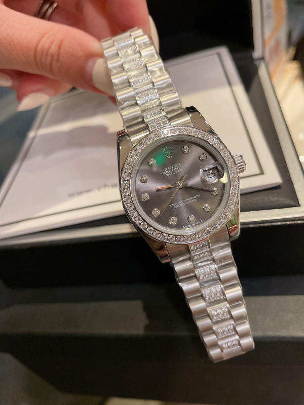 Đồng hồ nữ Rolex Journal vỏ thép không gỉ 316 đính kim cương pha lê Swarovski bạch kim siêu cấp 1:1