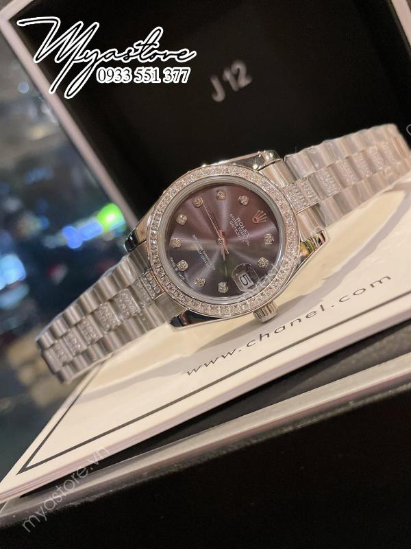 Đồng hồ nữ Rolex Journal vỏ thép không gỉ 316 đính kim cương pha lê Swarovski bạch kim siêu cấp 1:1