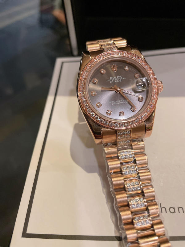 Đồng hồ nữ Rolex Journal vỏ thép không gỉ 316 đính kim cương pha lê Swarovski vàng siêu cấp 1:1