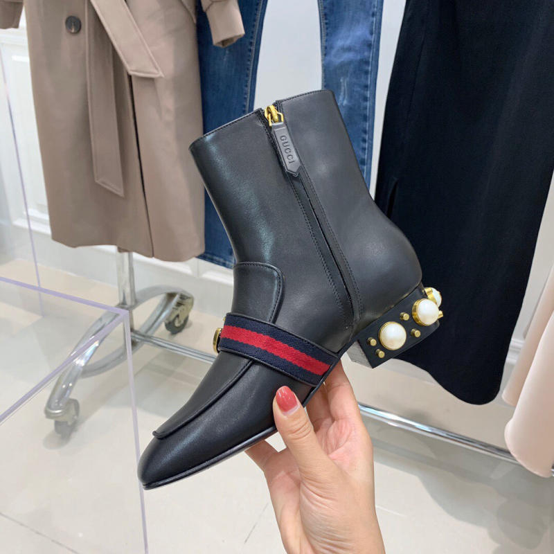 Giày boot Gucci cổ ngắn ngọc trai cổ điển siêu cấp