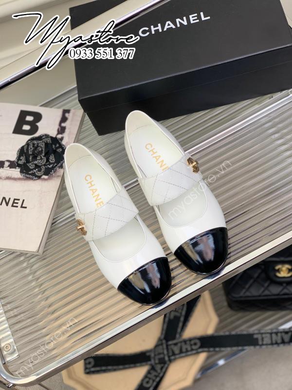 Giày búp bê Chanel MARY JANES trắng siêu cấp 1:1