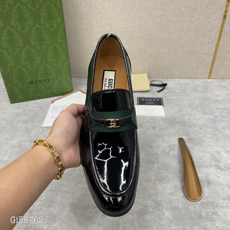 Giày công sở nam Gucci logo GG lồng nhau da bóng siêu cấp 1:1