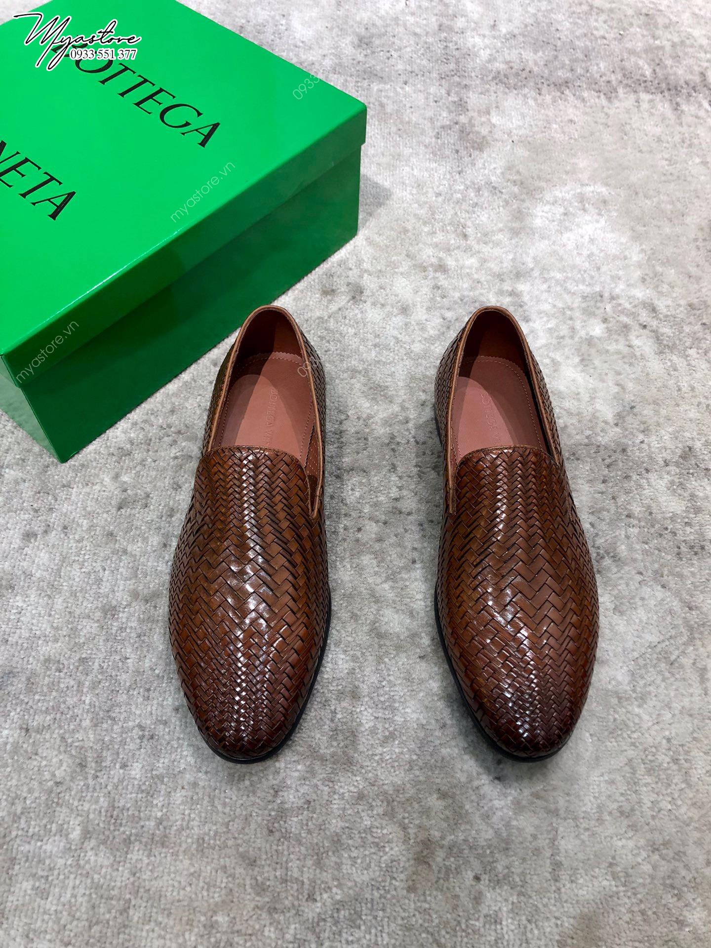 Giày da nam công sở Bottega Veneta màu nâu sáng siêu cấp 1:1