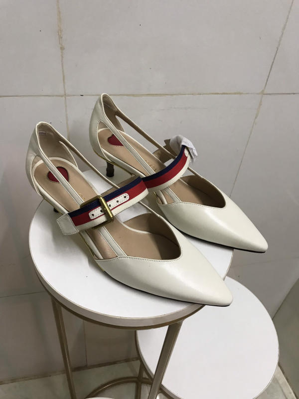 Giày Gucci nữ cao 5cm siêu cấp màu trắng sữa