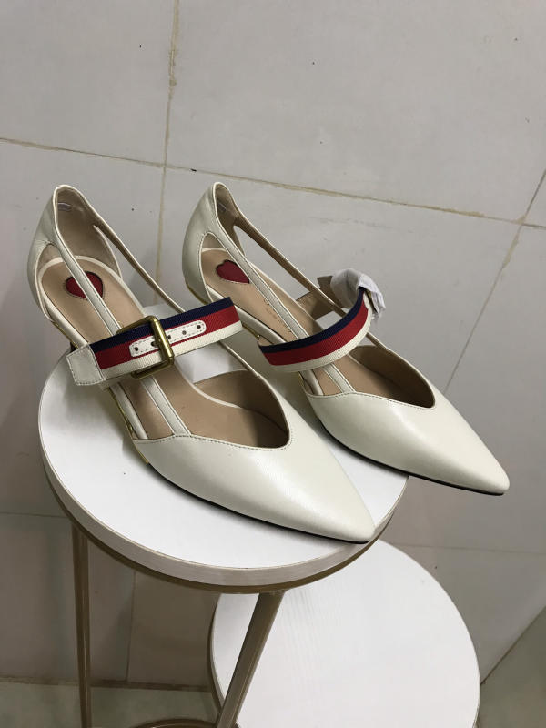 Giày Gucci nữ cao 5cm siêu cấp màu trắng sữa