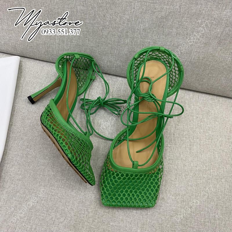 Giày nữ cao gót Bottega màu xanh lá trả khách size 37