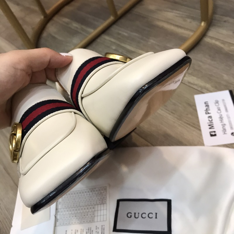 Giày nữ Gucci gót ngọc trai tán đinh 7cm màu trắng Siêu cấp trả khách 