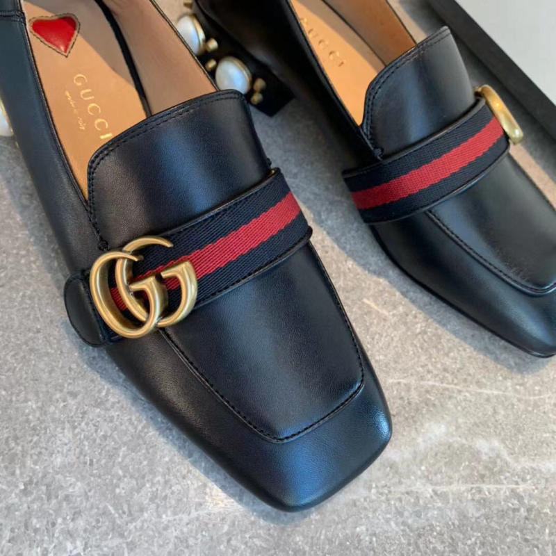 Giày nữ Gucci Leather mid-heel loafer like auth