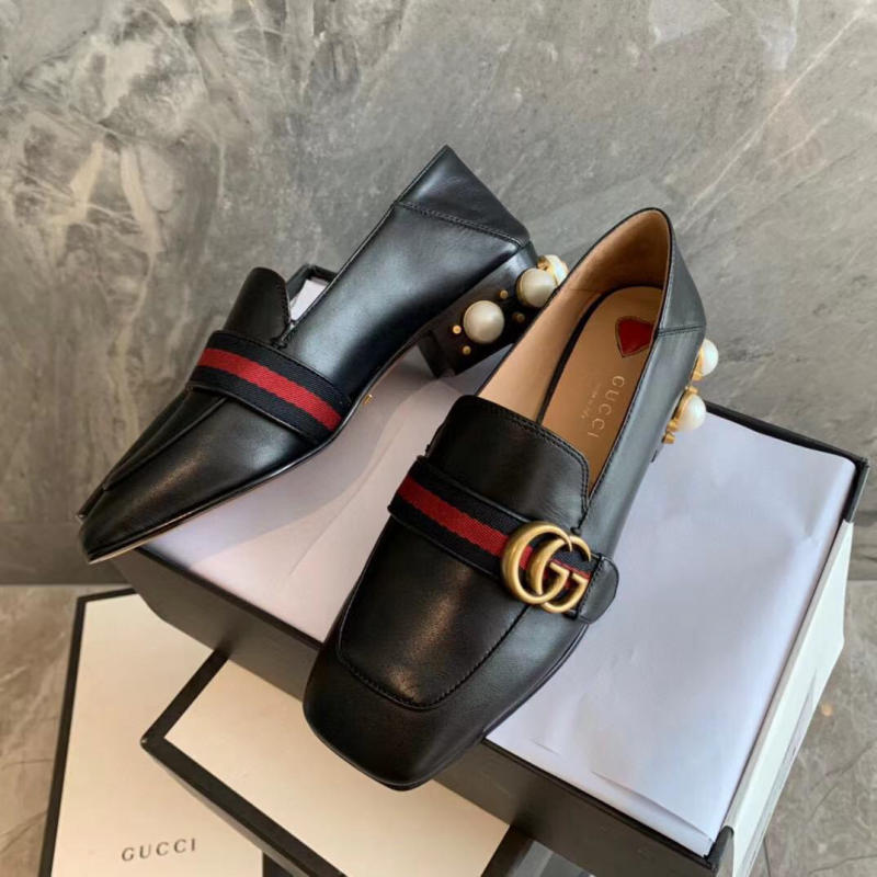 Giày nữ Gucci Leather mid-heel loafer like auth