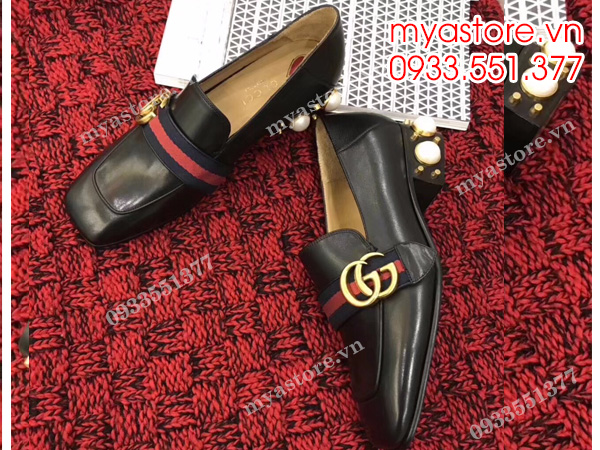 Giày nữ Gucci Leather mid-heel loafer siêu cấp 3.5cm