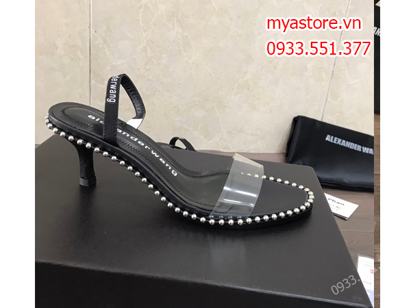 Giày sandal Alexander nữ màu đen đính hột vàng trả khách