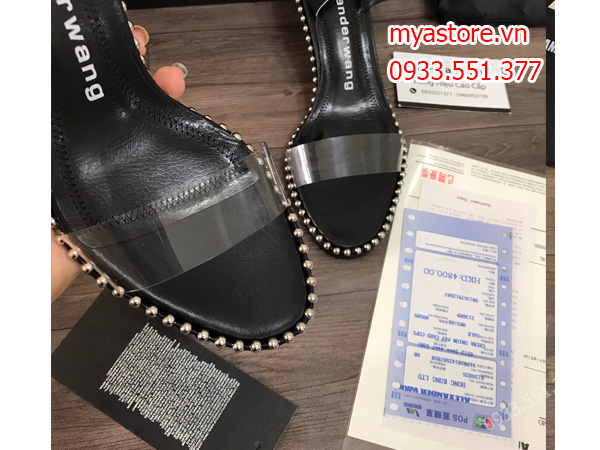 Giày sandal Alexander nữ màu đen đính hột vàng trả khách