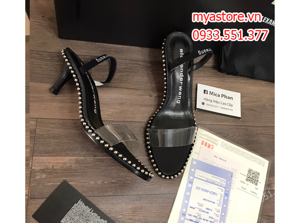 Giày sandal Alexander nữ màu đen đính hột vàng trả khách