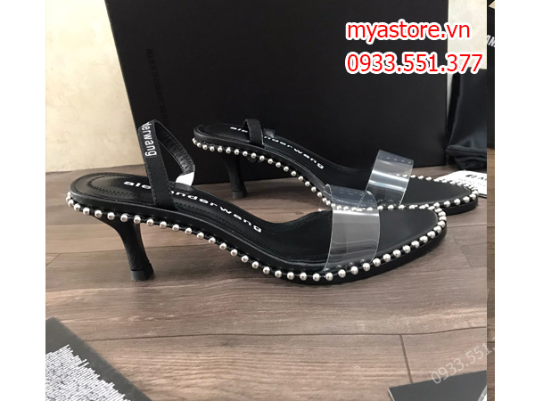 Giày sandal Alexander nữ màu đen đính hột vàng trả khách