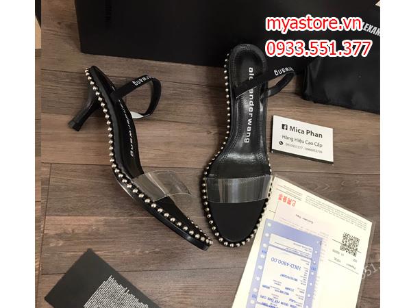 Giày sandal Alexander nữ màu đen đính hột vàng trả khách