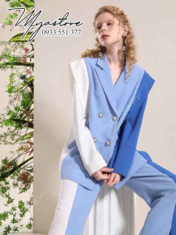 Set vest - Suit nữ cao cấp màu xanh da trời