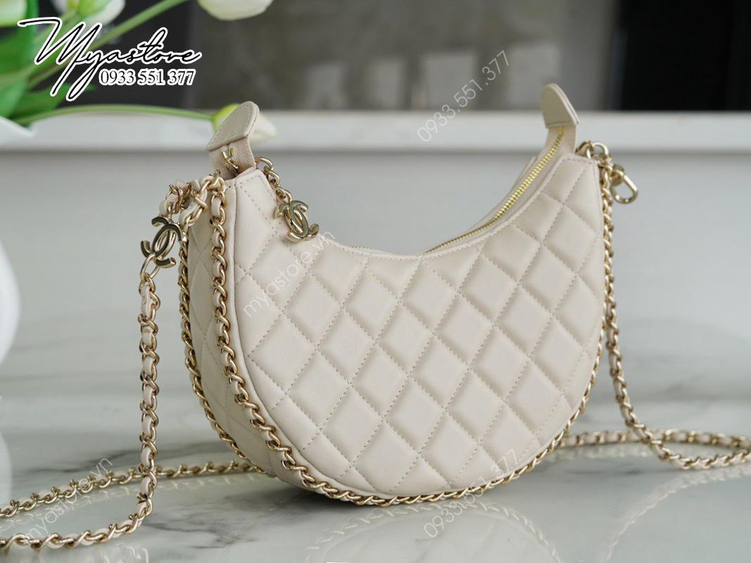 Túi Chanel 23p mặt trăng/lưỡi liềm loại lớn màu mơ sữa siêu cấp 1:1