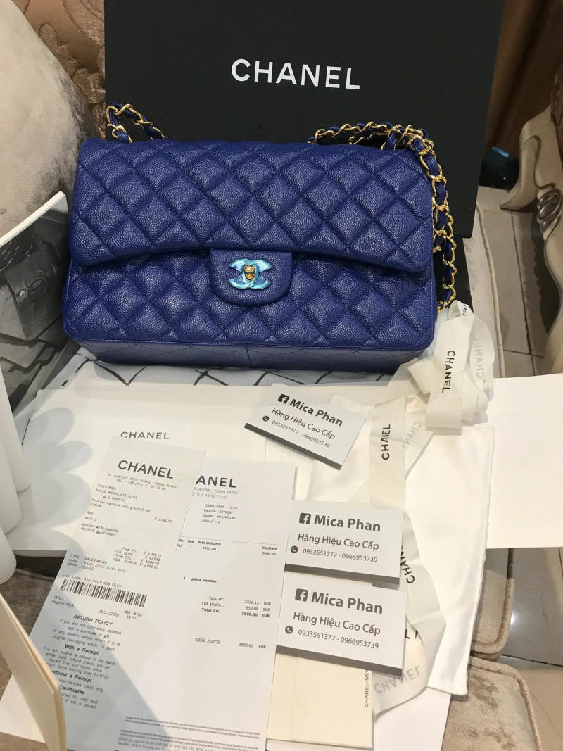 Túi Chanel Classic 30cm like auth màu xanh dương trả khách