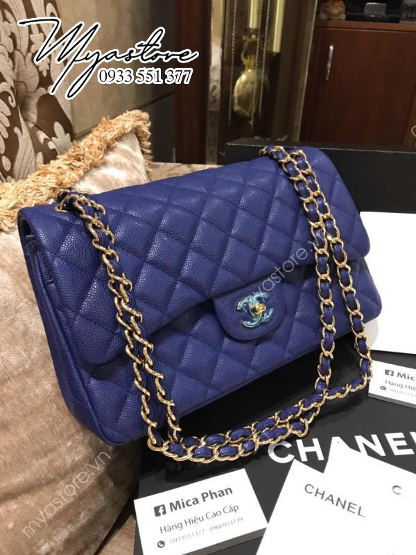 Túi Chanel Classic 30cm like auth màu xanh dương trả khách