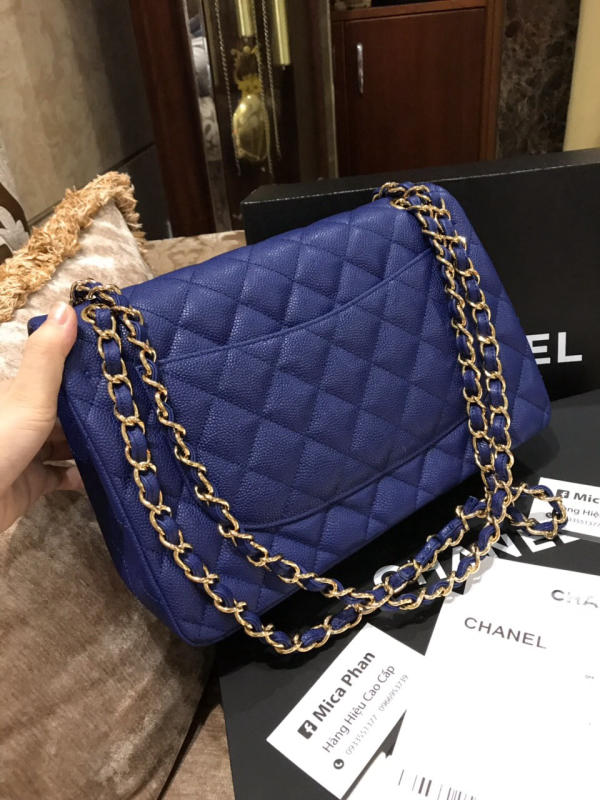 Túi Chanel Classic 30cm like auth màu xanh dương trả khách