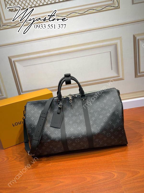 Túi du lịch Louis Vuitton KEEPALL 50 đen họa tiết cổ điển siêu cấp 1:1