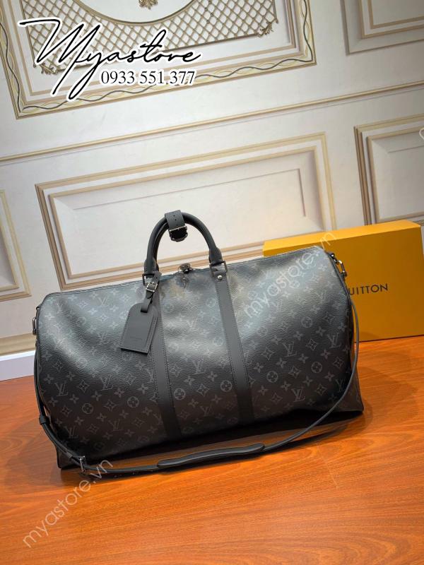 Túi du lịch Louis Vuitton KEEPALL 55 đen họa tiết cổ điển siêu cấp 1:1