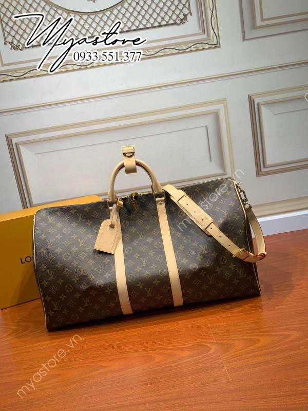 Túi du lịch Louis Vuitton KEEPALL 55 nâu họa tiết cổ điển siêu cấp 1:1