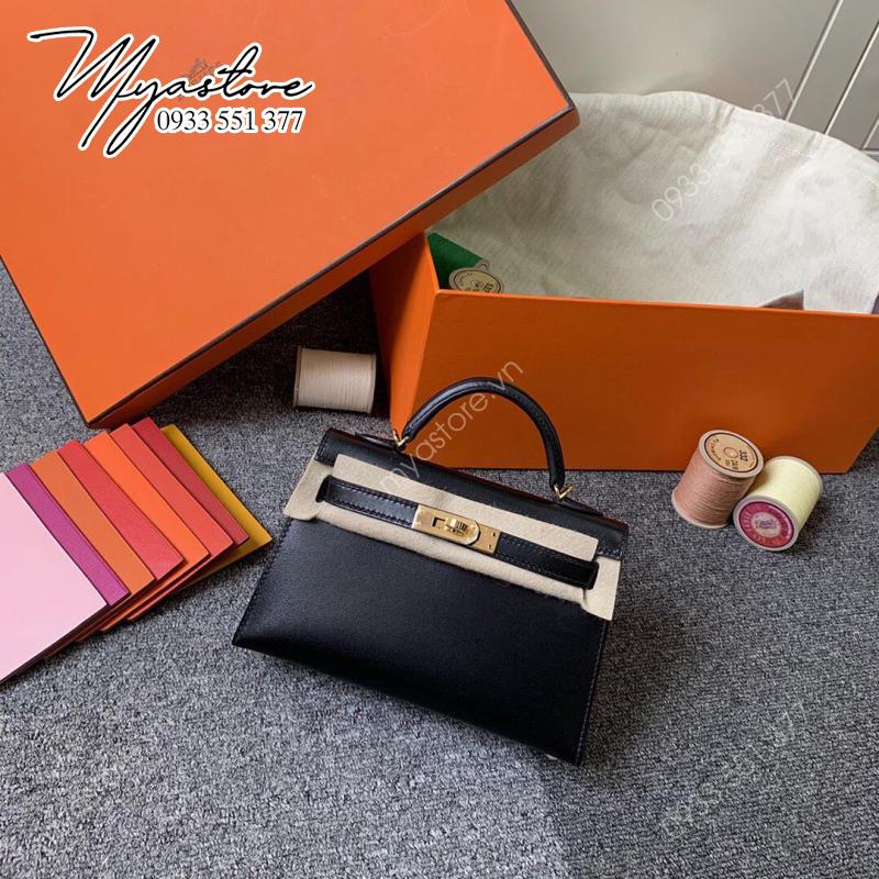 Túi Hermes box Mini Kelly Size 19cm màu đen