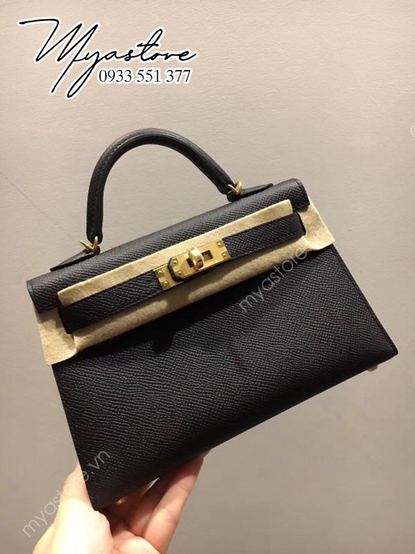 Túi Hermes Epsom Mini Kelly Size 19cm màu đen