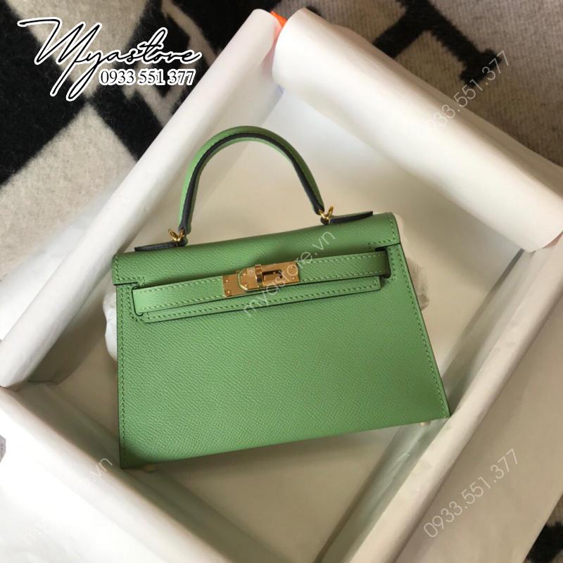 Túi Hermes kelly mini da bò màu xanh