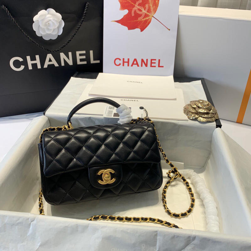 Túi xách Chanel Mini Flap Bag with Top Handle siêu cấp màu đen