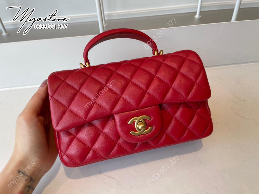 Túi xách Chanel Mini Flap Bag with Top Handle siêu cấp màu đỏ