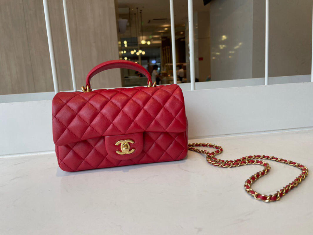 Túi xách Chanel Mini Flap Bag with Top Handle siêu cấp màu đỏ