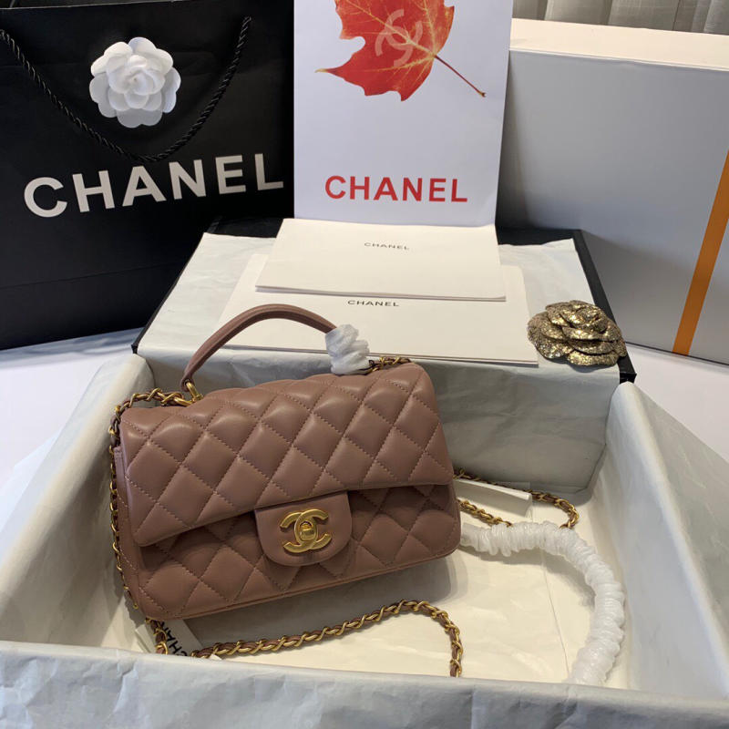 Túi xách Chanel Mini Flap Bag with Top Handle siêu cấp màu nâu