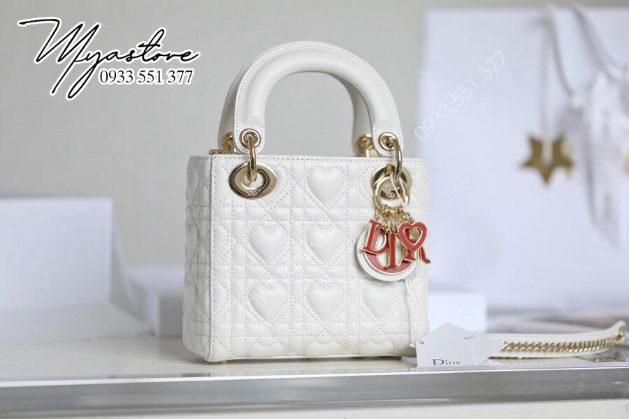 Túi Xách Dior Lady like auth màu trắng sữa size 17cm