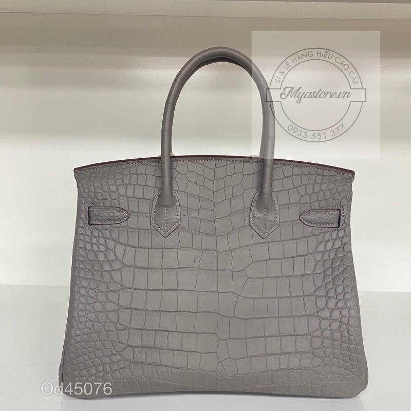 Túi xách Hermes Birkin da cá sấu nguyên bản Handmade likeauth bảo hành 2 năm màu xám