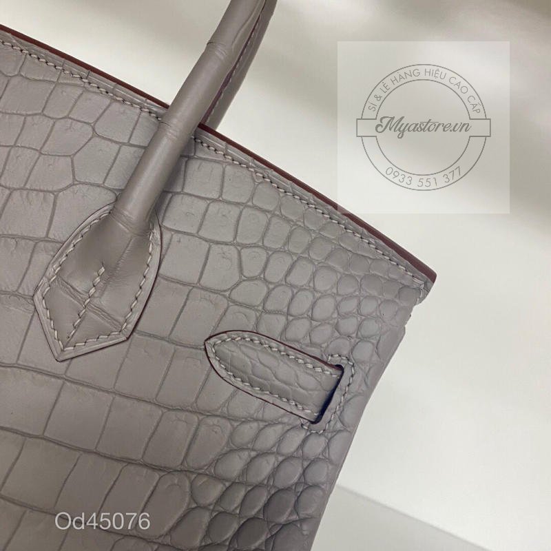 Túi xách Hermes Birkin da cá sấu nguyên bản Handmade likeauth bảo hành 2 năm màu xám