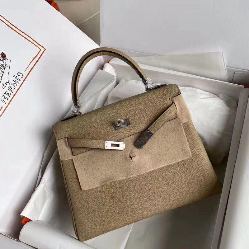 Túi xách HM Hermes Kelly 25cm nguyên bản khoá vàng màu nâu