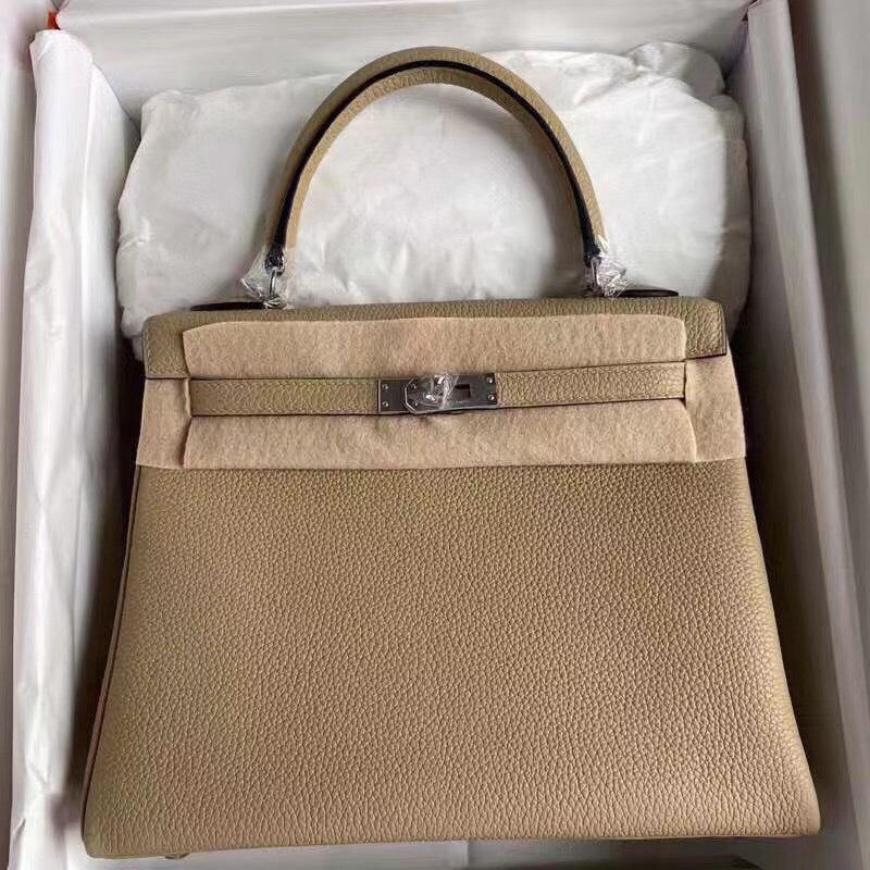 Túi xách HM Hermes Kelly 25cm nguyên bản khoá vàng màu nâu